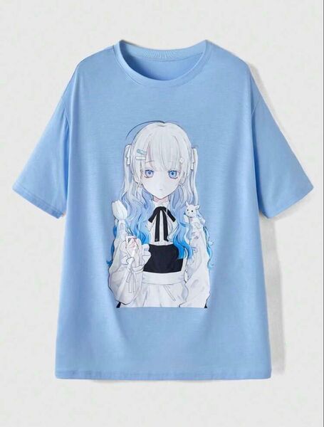SHEIN アニメ 女の子 半袖Tシャツ 水色 天使界隈 サブカル 地雷系 量産型