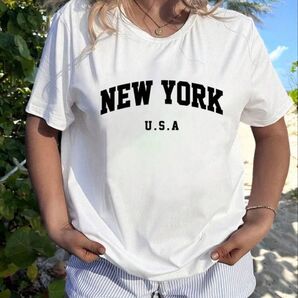 SHEIN Tシャツ 半袖Tシャツ 半袖 ホワイト 白 ニューヨーク 4L