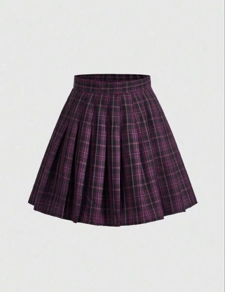 制服 スクールスカート 高校 JK 赤紫 チェック柄 スカート コスプレ SHEIN