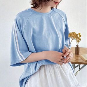 SHEIN FRIFUL 半袖Tシャツ 水色 オーバーサイズ