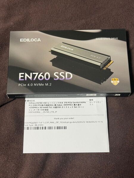 EDILOCA EN760 SSD、ヒートシンク PCIe Gen4、NVMe M.2 2280、3D NAND TLC 5年保証