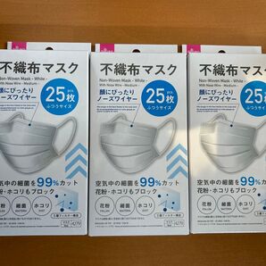 ダイソー 不織布マスク 25枚入り が3箱 小顔に見えるマスク 普通サイズ