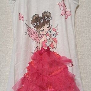 120サイズ トップス カットソー ロング丈 Tシャツ ノースリーブ フリル袖 肩フリル 絵柄 キッズ服 女の子 SHEIN 春夏