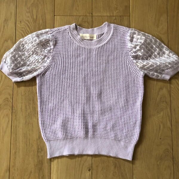 31 Sons de mode パープル 半袖ニット パフスリーブ レース サイズ36