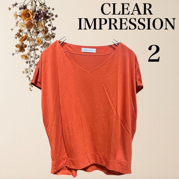 CLEAR IMPRESSION クリアインプレッション Vネック フレンチスリーブ カットソー 接触冷感 2 オレンジ Tシャツ