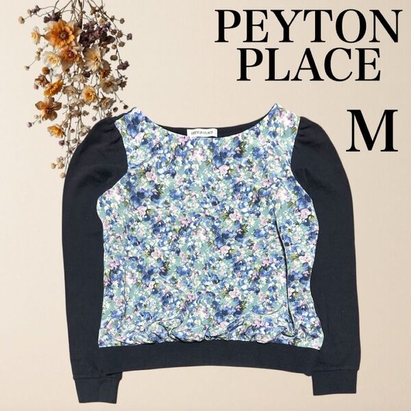 PEYTON PLACE ペイトンプレイス M 花柄 ニット 長袖 セーター 紺 レディース トップス 異素材