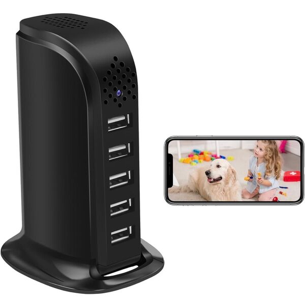 USBコンセント タワー式 防犯カメラ WiFiカメラ リアルタイム遠隔操作可能 128GB対応 動体検知 警報通知 スマホ対応