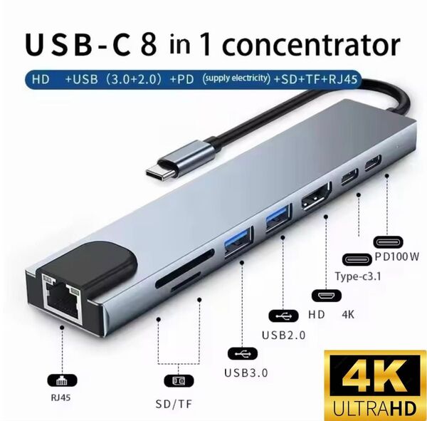 USB-C TYPE C 有線LAN HDMI USBハブ microSD カードリーダー ドックドッキングステーション05151