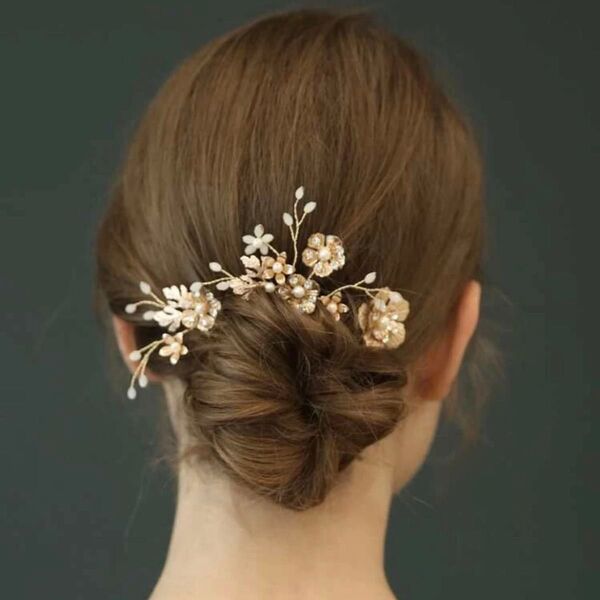 ヘッドドレス ウェディング パール ゴールド ヘッドピース ヘアアクセサリー ブライダル 結婚式 髪飾り 花