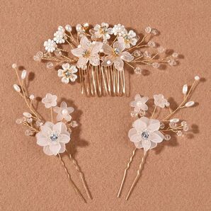 かんざし 髪飾り 結婚式 ホワイト 留袖 コーム 花 パール シルバー 上品