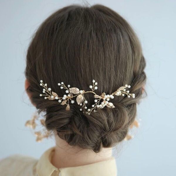 ヘッドドレス パール ウェディング ヘアアクセサリー ブライダル 髪飾り 結婚式 ヘッドピース 浴衣 ゴールド