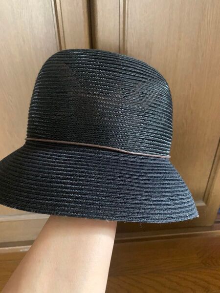 ストローハット 帽子 Black 夏向け