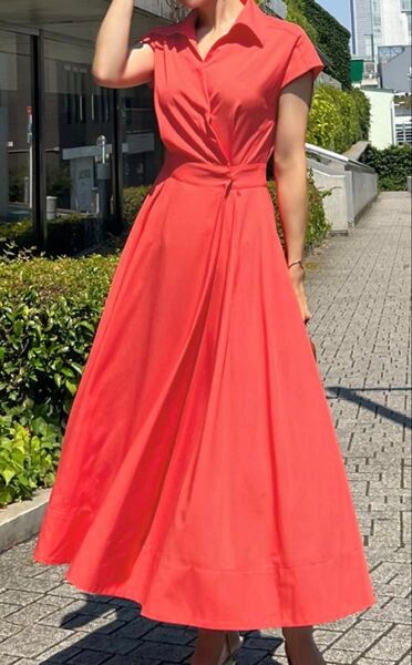 JENNE ジェンヌ M ソフトタッチサマーワンピース レッド ロングワンピース 半袖 夏服 リゾート ペチコート