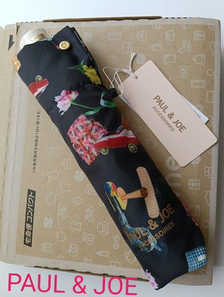 値下げ中! タグつき未使用 ポール&ジョー 折り畳み傘 おもちゃ箱 黒 ムーンバット 軽量 折りたたみ傘 雨傘