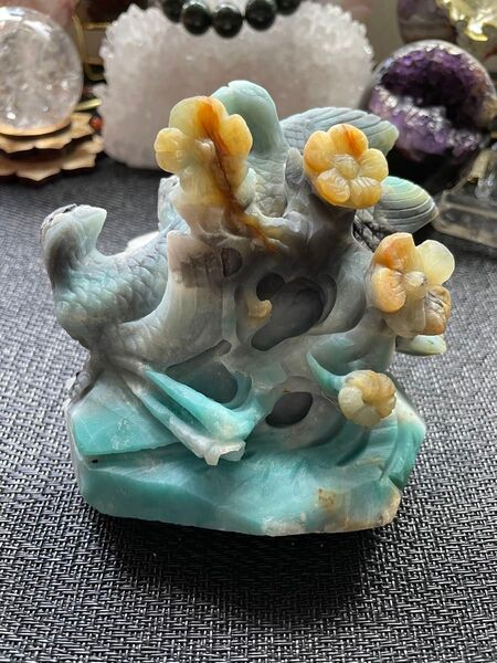 天然石 鳥花彫り置物♪