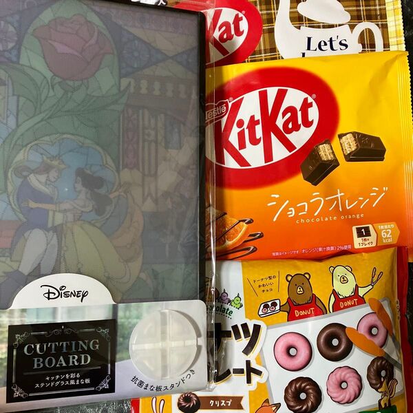 ディズニー ステンドグラス風まな板 美女と野獣+お菓子詰め合わせ