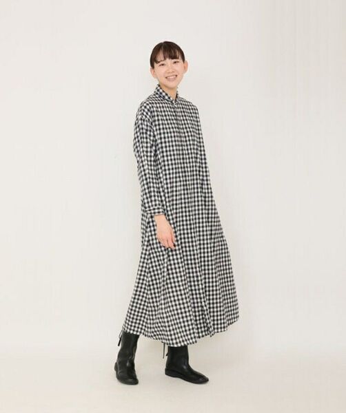 to touch トゥタッチ コットンギンガム フレアーワンピース 美品 ブラックギンガムチェック