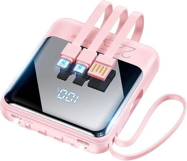 モバイルバッテリー 22800mAh ピンク モバイルバッテリー 大容量 携帯バッテリー スマホ充電器 急速充電 ケーブル内蔵