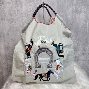 韓国 刺繍エコバッグ 馬柄 オフホワイト 刺繍 ショッピングバッグ エコバッグ