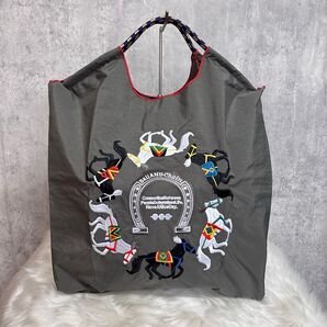 韓国 刺繍エコバッグ 馬柄 チャコール エコバッグ 刺繍 コンパクト収納