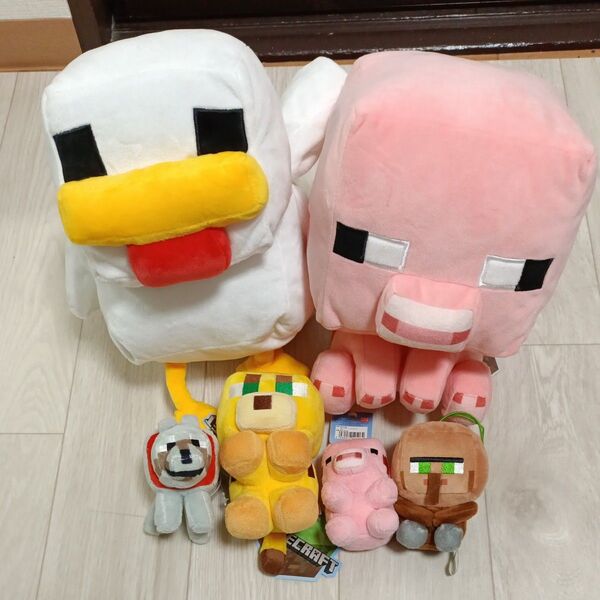 マインクラフト Minecraft ぬいぐるみセット ニワトリ、ブタ、村人、ヤマネコ、オオカミ、ブタ