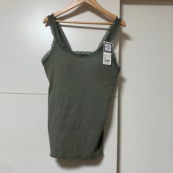 ユニクロ リブレースブラタンクトップ XL 54 green