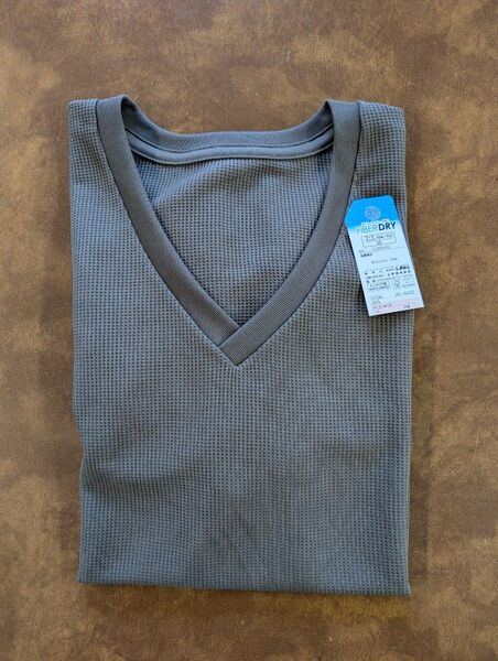 新品 2L 焦げ茶ファイバードライ メンズ ワッフル素材 Vネック半袖Tシャツインナー