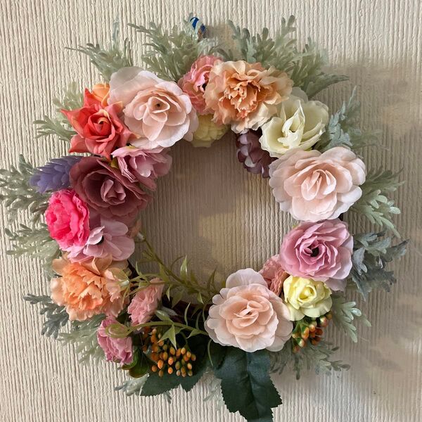 ハンドメイド リース ピンク 造花 インテリア