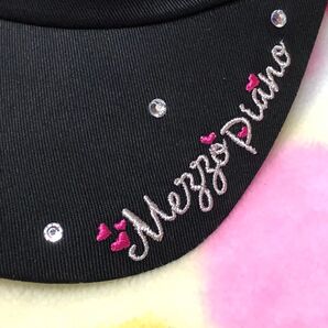 メゾピアノジュニアクリスタル ロゴ刺繍ラインストーンサンバイザー① F 黒 新品