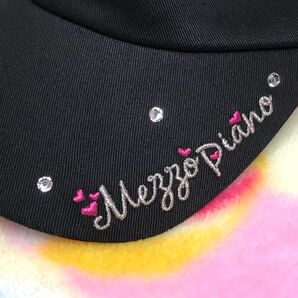 メゾピアノジュニア クリスタル ロゴ刺繍ラインストーンサンバイザー② F黒 新品