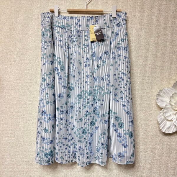 アリスバーリーL リバティ花柄シフォンフレアスカート LL15号 水色新品タグ付