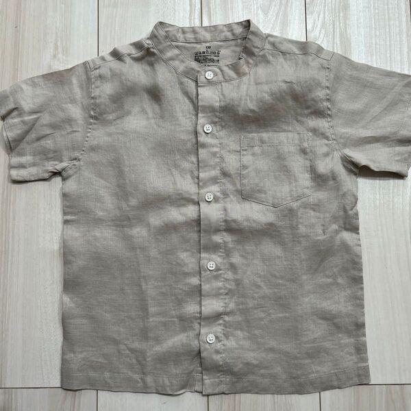 (新品)リネン ベージュ半袖シャツ 130