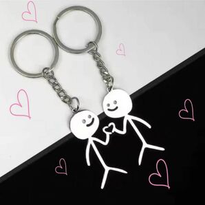 ペア キーホルダー キーリング ステンレス スティックマ 棒人間 アンサンブル