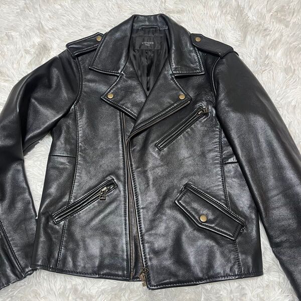 【美品】リューグーレザーズ ダブルライダースジャケット ラムレザー