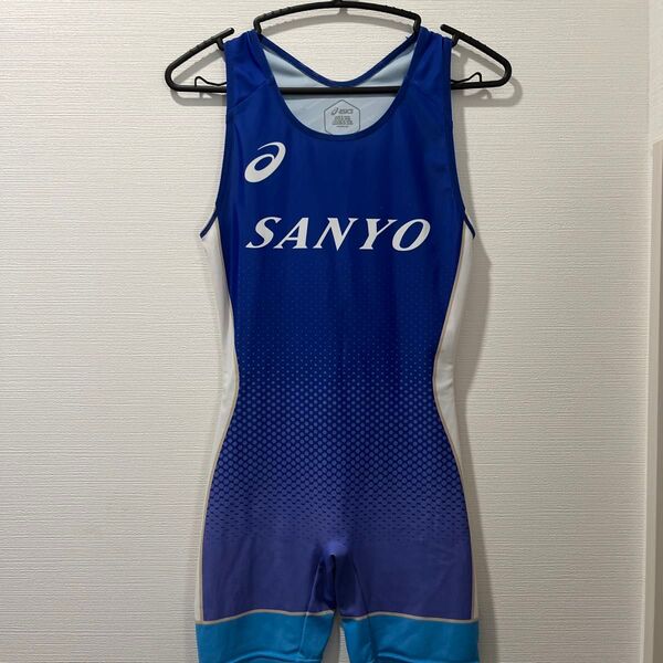 ★値下げ交渉歓迎★ 岡山山陽シングレット レスリング シングレット ユニフォーム スポーツ 格闘技 M~Lサイズ アシックス 青
