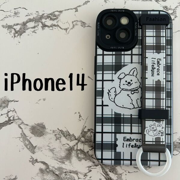 わんちゃん iPhone14 ベルト付きケースカバー 落下防止