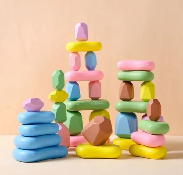 積み木 ブロック 34pcs 立体 カラフル 木のおもちゃ 知育玩具 子供 赤ちゃん 早期開発 指先訓練 プレゼント マカロン色