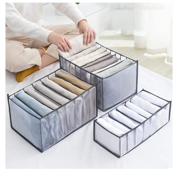収納ボックス 3個セット 衣装収納ケース 折り畳み 引き出し仕切り 防塵 無臭 通気性 水洗い可能 7マス+7マス+9マス