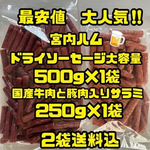 最安値 大人気!宮内ハム ドライソーセージ大容量500g&国産牛肉と豚肉のサラミ250g