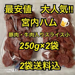 最安値 大人気!宮内ハム 豚肉・牛肉入りスライスサラミ小250g×2袋