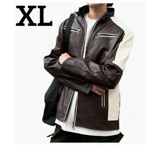 XL ライダースジャケット メンズ 春 秋 薄手 ジャケットPUレザー 合成皮革 レザージャケット 革ジャン レーシングジャケット