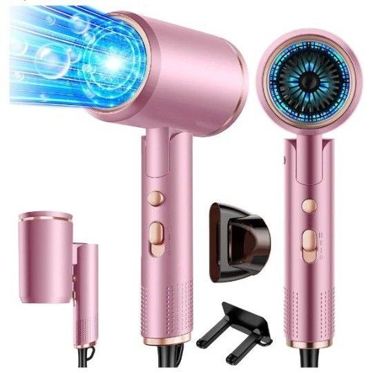 ヘアドライヤー 大風量 マイナスイオン 折り畳 6段階冷熱風切替 小型 軽量 サロン ホルダー&ノズル&バッグ付 過熱保護 ピンク