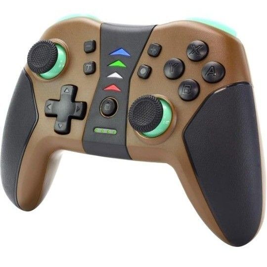 Switch用 ワイヤレスコントローラ ブラウン NFC/加速度・ジャイロセンサー/連射(3段階)/連射ホールド機能/マクロ機能
