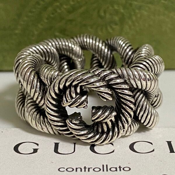 GUCCI 新品同様品 インターロッキング燻リング 刻印19サイズ18