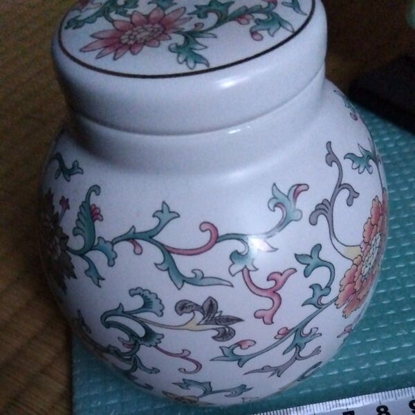 陶器製 容器 蓋付き 花柄 小物入れ インテリア