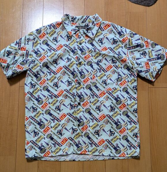 【美品】Superior E.L 半袖シャツ アロハシャツ 総柄 ミントグリーン サイズ L メンズ