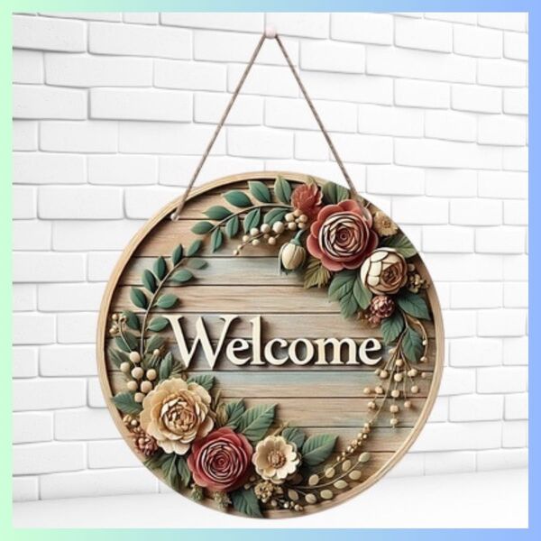 リース ウェルカムボード 玄関 ドア飾り 壁飾り お花 アンティーク カントリー WELCOME アンティーク調 レトロ
