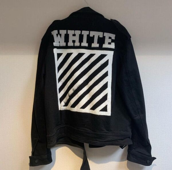 Off-white デニムジャケット jacket ブラック ライダース ブルゾン ジャケット 黒 サイズM プリント