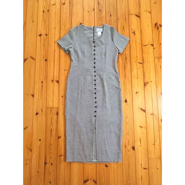 【USED美品】ギンガムチェック レトロ ロングワンピース 半袖ワンピース