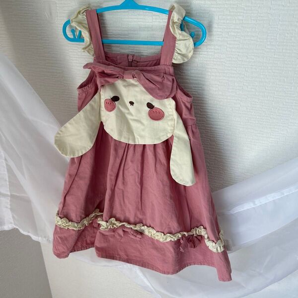 ノースリーブワンピース 女の子うさぎデザイン ピンク size90